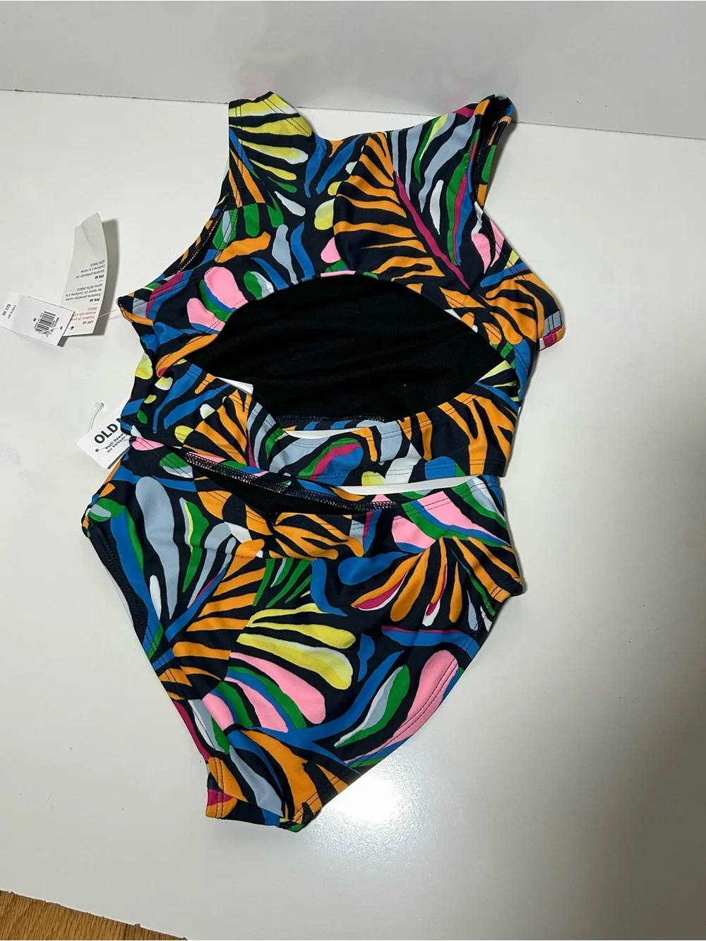 Old Navy Girls Black Multicolor Tropical Print Two-Piece Swim Set